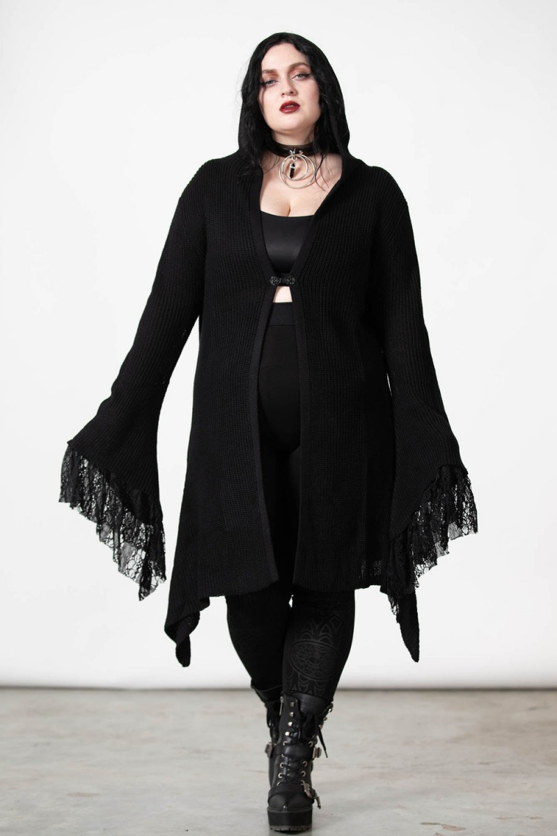 Killstar Wild Craft Knit Longline-Cardigan Negros | 72968-APIL