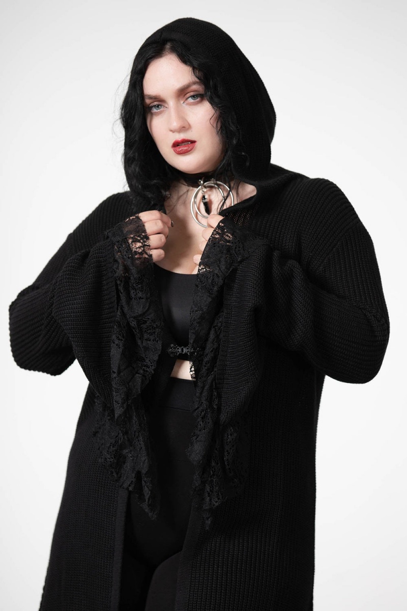 Killstar Wild Craft Knit Longline-Cardigan Negros | 72968-APIL