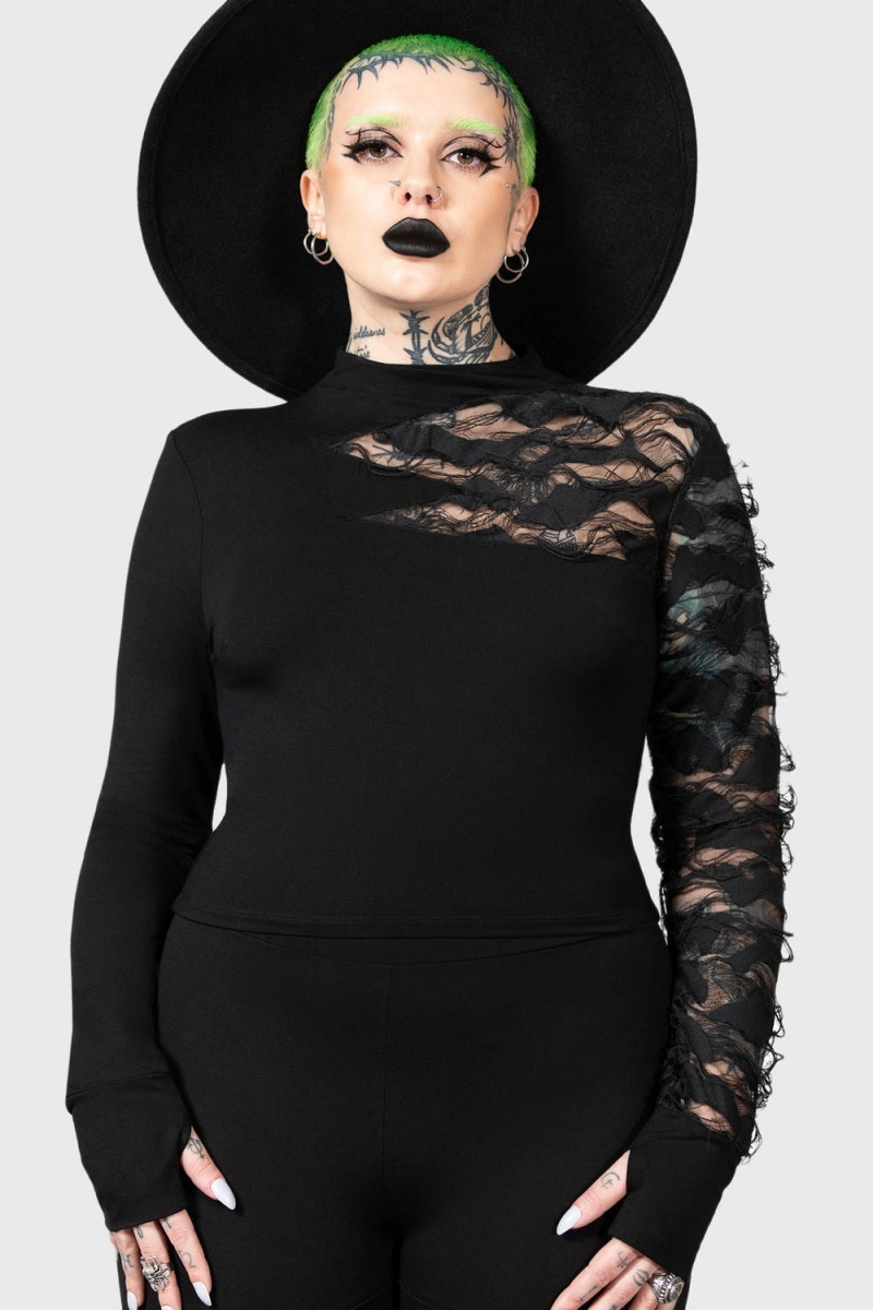 Killstar Willa Long Sleeve Top Negros | 79531-OXRH