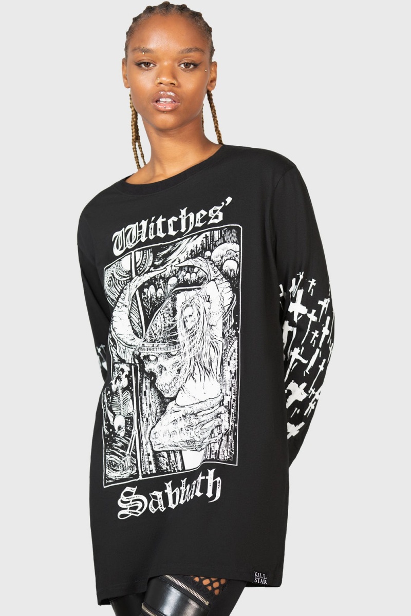 Killstar Witches' Sabbath Long Sleeve Top Negros Blancos | 01654-VAMR