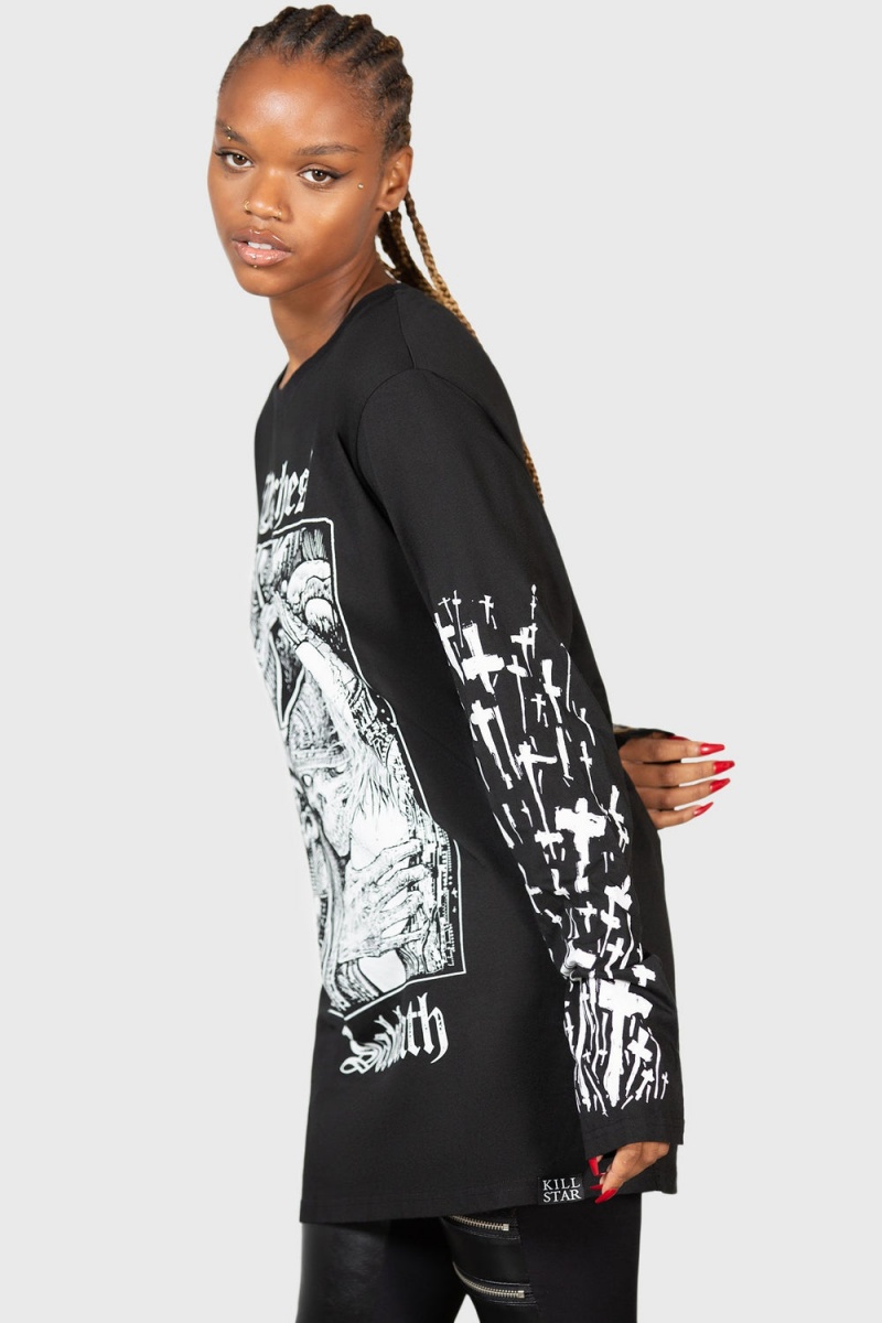 Killstar Witches' Sabbath Long Sleeve Top Negros Blancos | 01654-VAMR