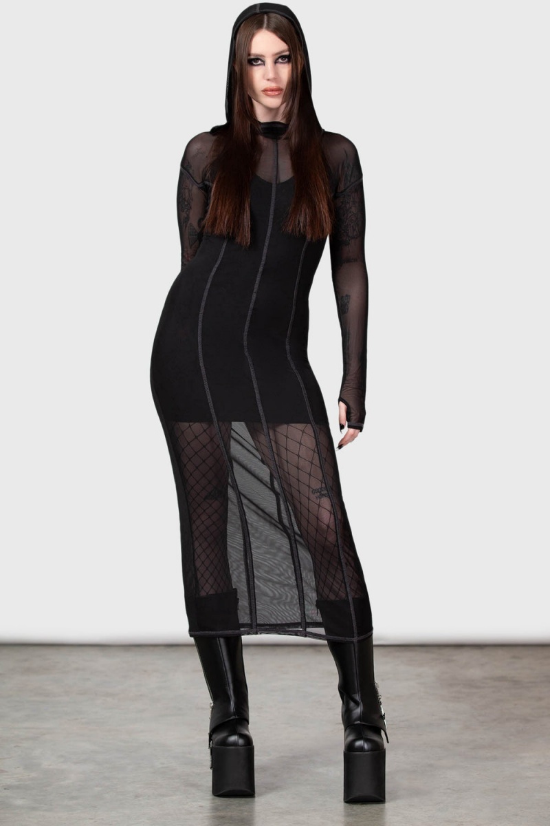 Killstar Witchz Hoard Midi Vestido Negros | 48092-GCKS