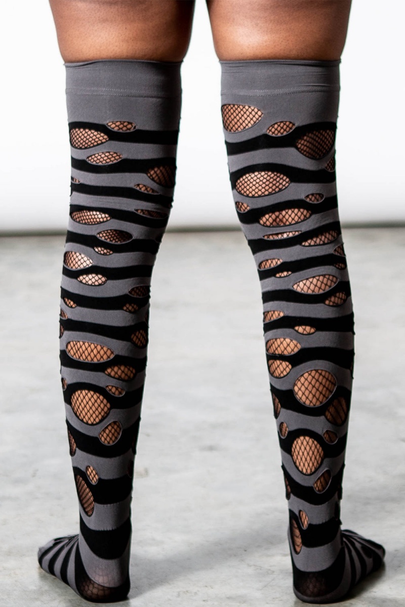 Killstar Wretched Soul Distress Socks [BLACK/ASH] Grises | 89301-ICLV