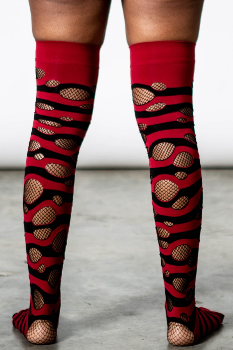 Killstar Wretched Soul Distress Socks [BLACK/BLOOD] Rojos | 59708-KXSQ