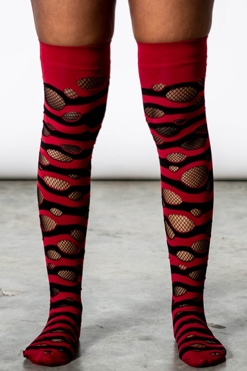 Killstar Wretched Soul Distress Socks [BLACK/BLOOD] Rojos | 59708-KXSQ