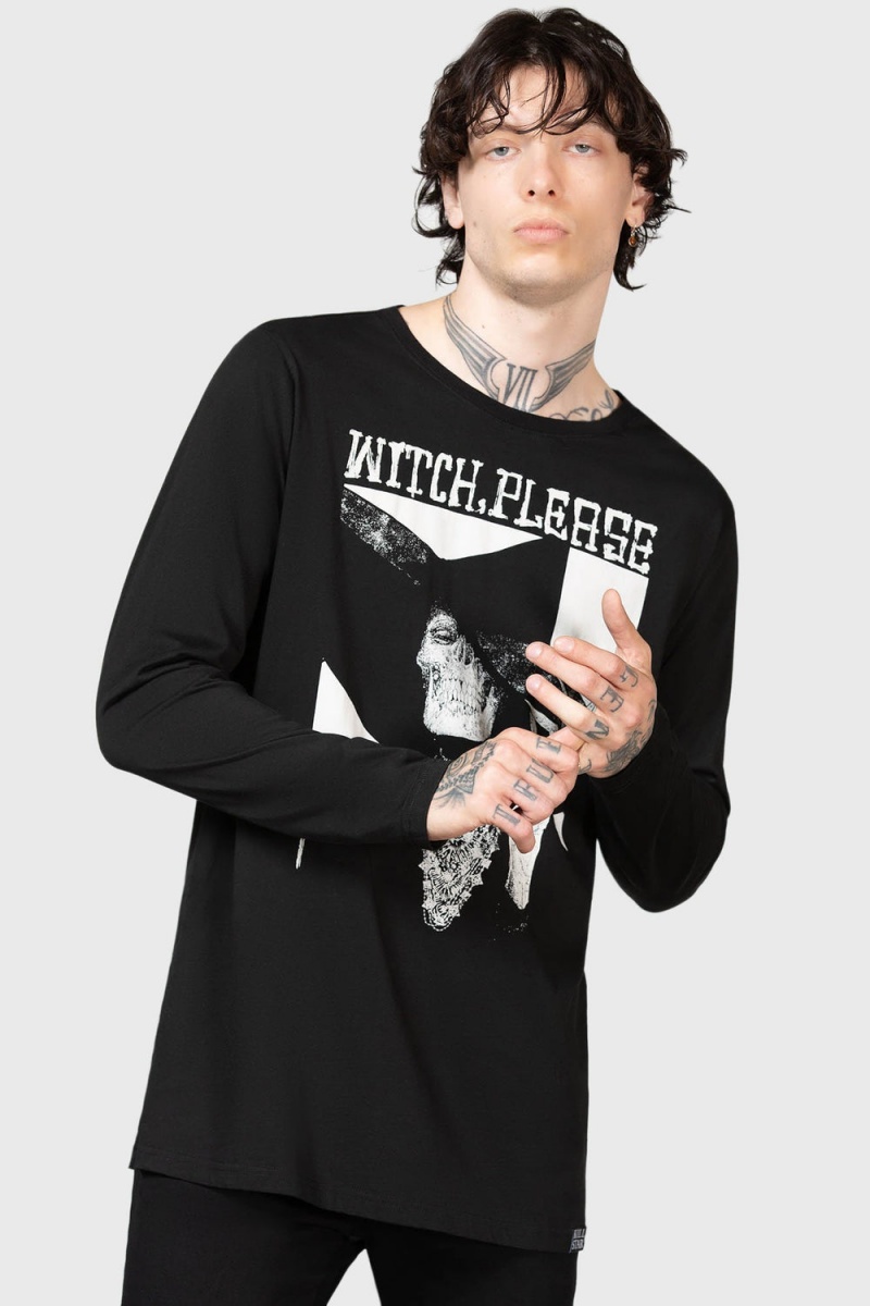 Killstar Wytch Gaze Long Sleeve Top Negros Blancos | 50124-NWAK