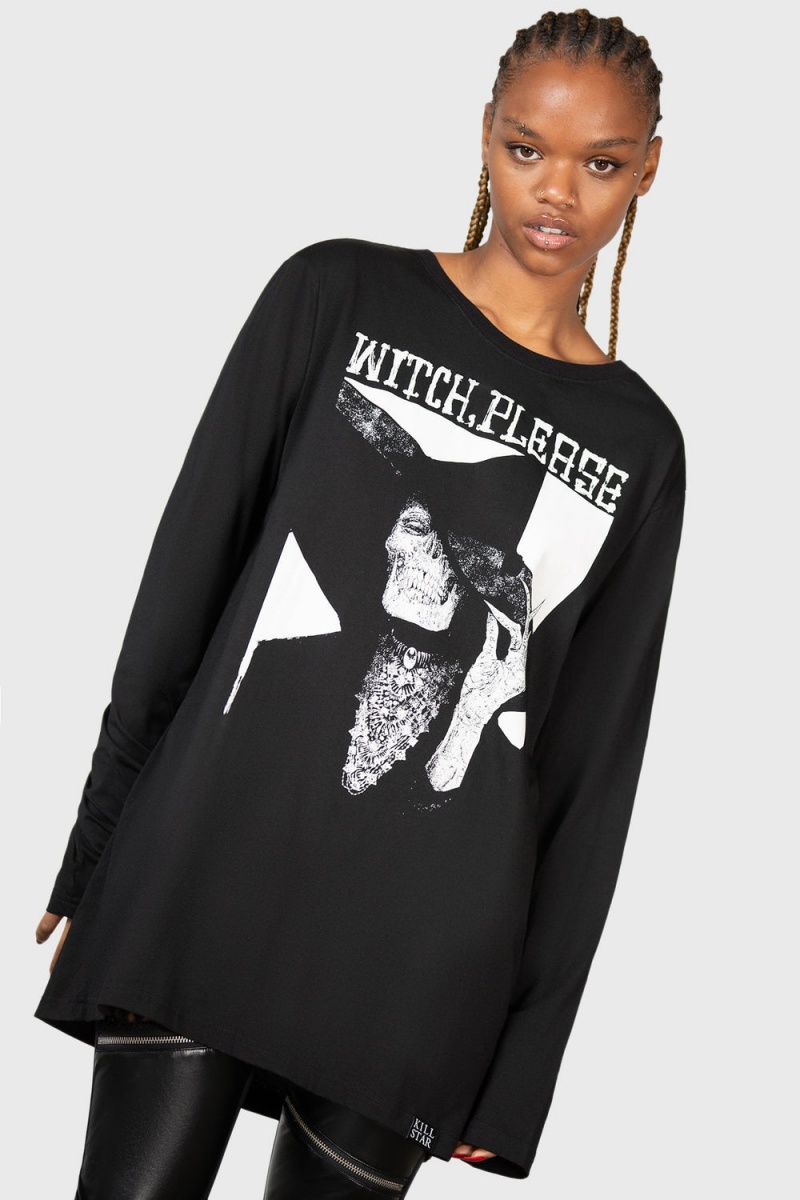 Killstar Wytch Gaze Long Sleeve Top Negros Blancos | 98546-BPIS