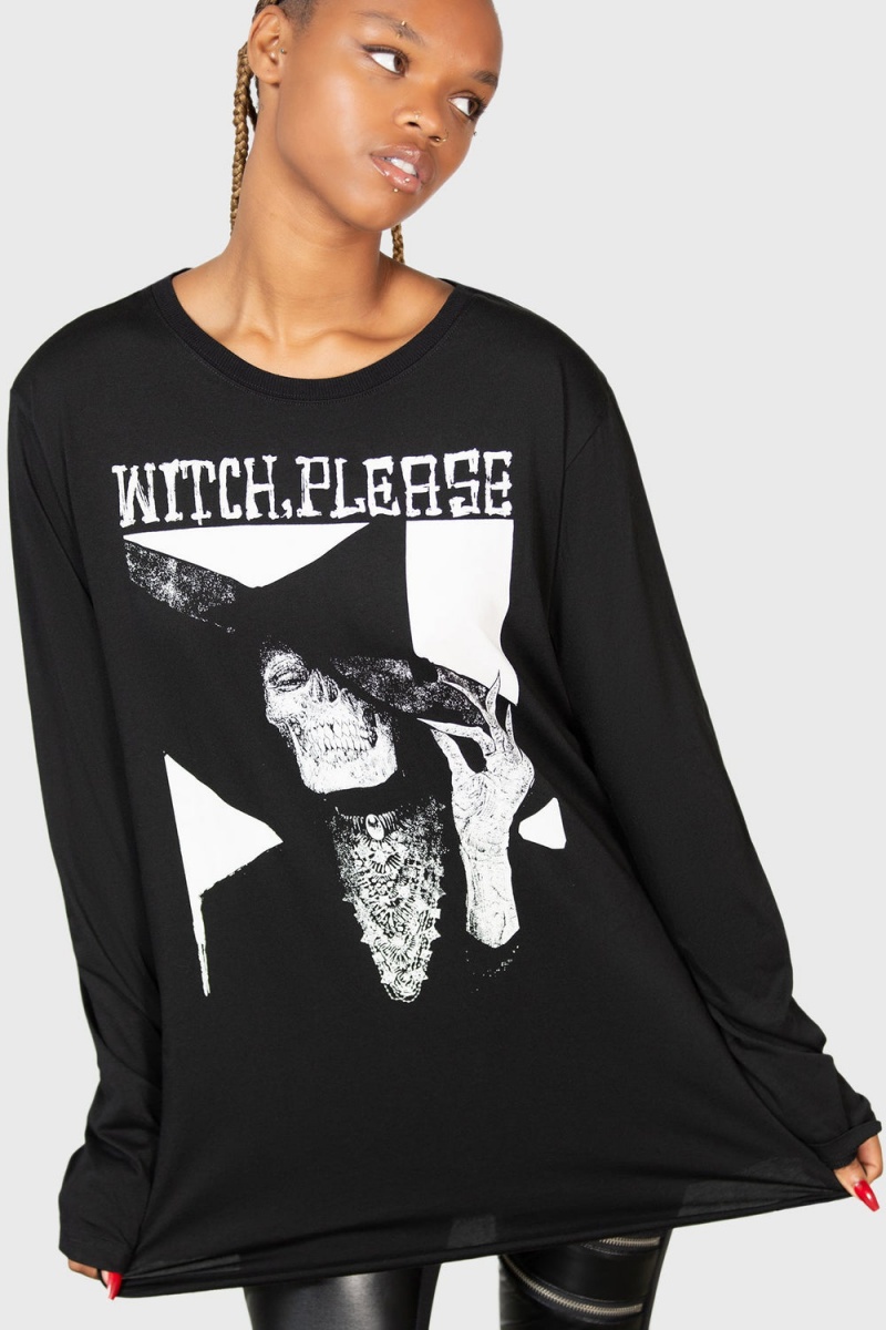 Killstar Wytch Gaze Long Sleeve Top Negros Blancos | 98546-BPIS