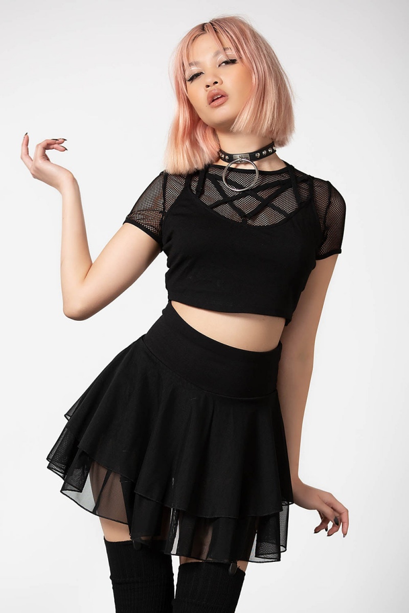 Killstar Yasumi Mesh Skirt Negros | 13950-LPMA