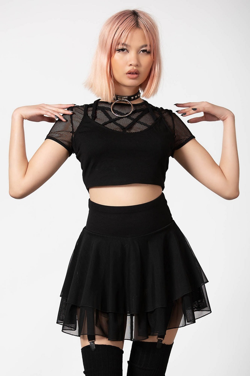 Killstar Yasumi Mesh Skirt Negros | 13950-LPMA