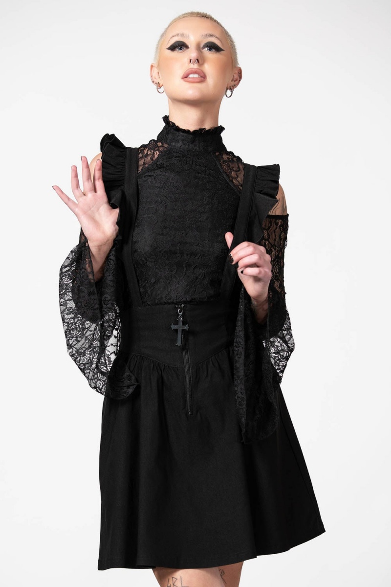 Killstar Yuna Suspender Skirt Negros | 50372-CVGM