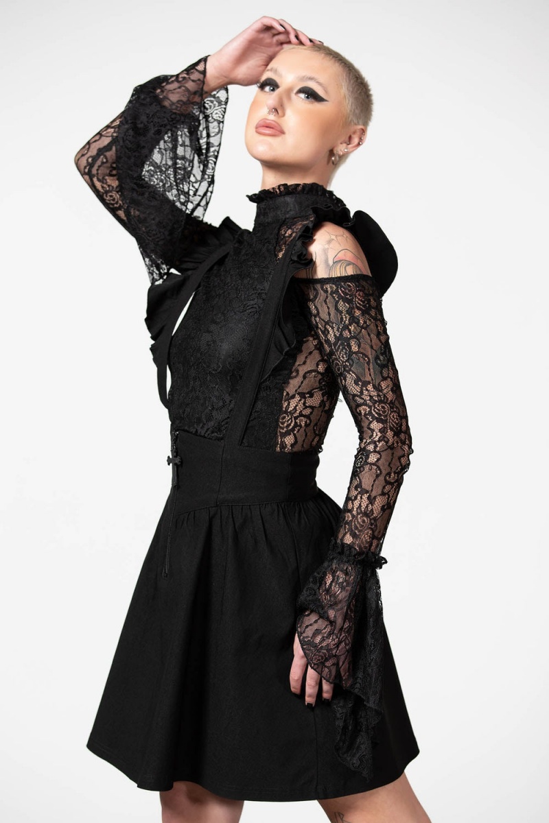 Killstar Yuna Suspender Skirt Negros | 50372-CVGM