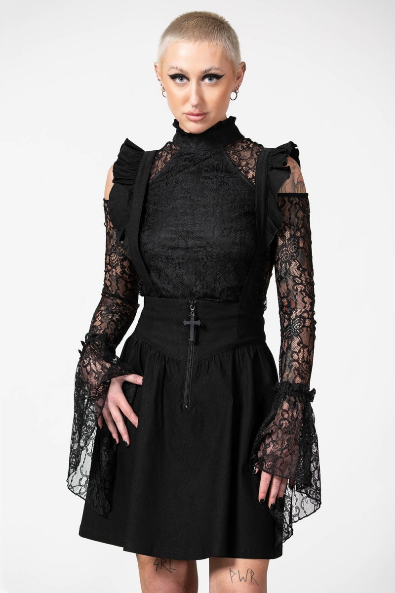 Killstar Yuna Suspender Skirt Negros | 50372-CVGM