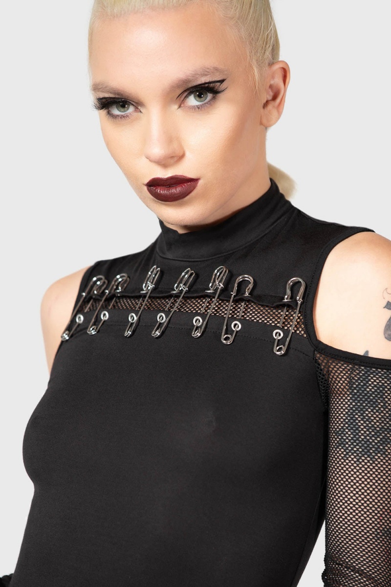 Killstar Zazzel Long Sleeve Vestido Negros | 71350-TPRJ
