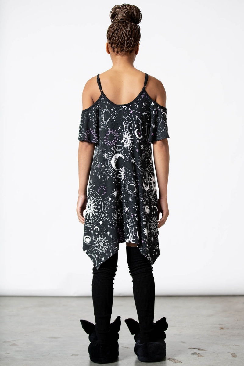 Killstar Zodiac Lounge Vestido Negros | 21396-VHAS